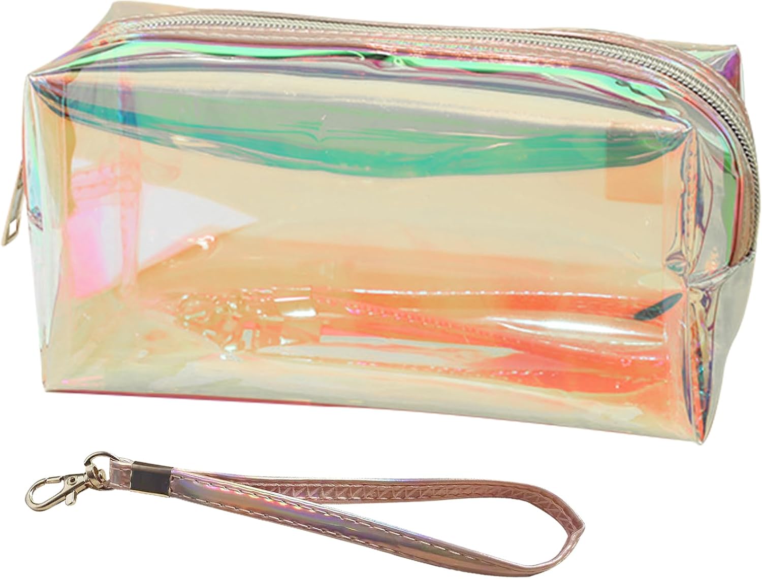 INVODA Holographic Makeup Bag Glitter Iridescent Clutch Bag Mini Cute Cosmetic Bag for Women, Portable Waterproof Clear Handbag for Travel Toiletry Tools Cosmetic Organizer Bag (Style 3)
