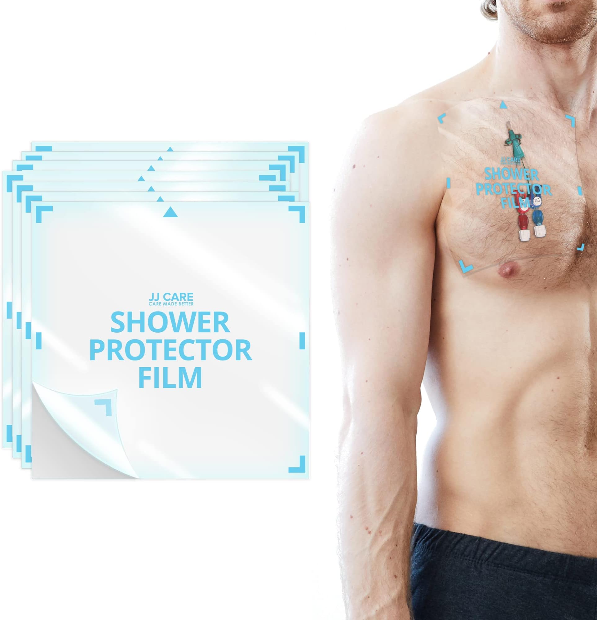 JJ CARE Shower Protector [Pack of 7], 7x7 Dialysis Catheter Shower Shileds Wound Cover, PICC Line Water Barrier, Colostomy Waterproof Bandage Protector, 1 Week Supply