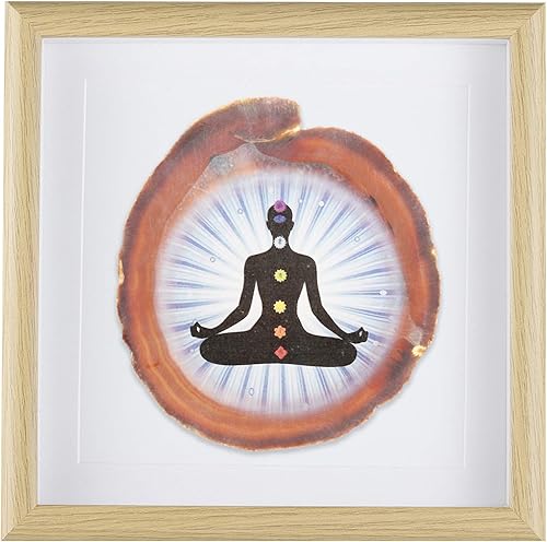 rockcloud Arte de pared de geoda de ágata de 7 chakras, diseño de losa de ágata con marco de chakras curativos, para decoración de escritorio,