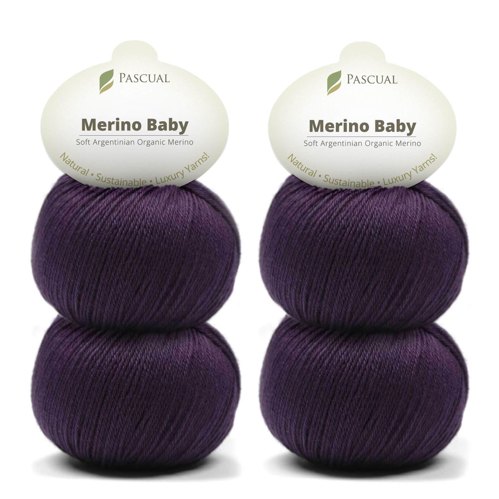 PASCUALI Merino Baby|Strickwolle aus 100% Schurwolle aus Merino, Merinowolle zum Stricken und Häkeln, SET: 4 Knäuel - 200 g, Farbe: Traube 312