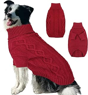 IKIPUKO Dog Sweaters for Large Dogs, Dog Pullover Sweater Turtleneck Thick Clothes, Winter Christmas Sweater Warm Clothes Boys Girls, Dog Knitwear Cold Weather Coats (Red, X-Large)