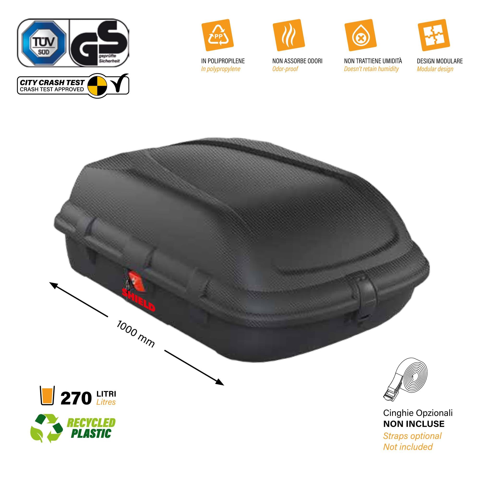 ArtPlast Baule Tetto Auto Nero 270L 100x78,5x38,5 cm in Polipropilene