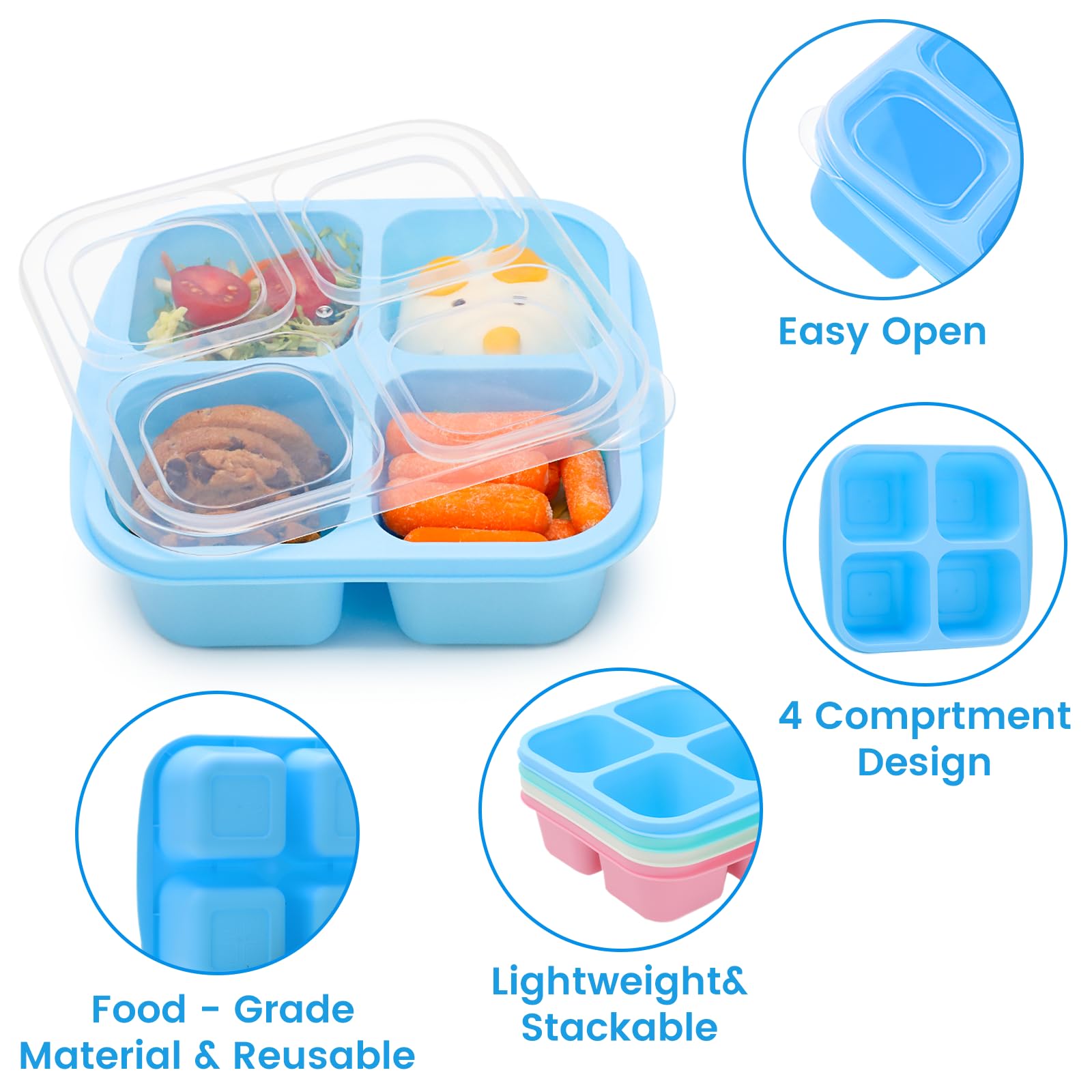 Boite A Gouter Lot De 4 Boîtes Repas SURFLYEE - Bento 4 Compartiments Micro-ondable Pour école Et Travail Organisation Repas équilibré