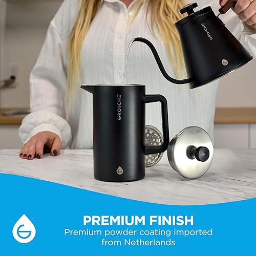 Miniatura 3 de GROSCHE Dublin Cafetera de acero inoxidable Prensa francesa (MOM FUEL) - 8 tazas  Prensa de café de capacidad de 34 onzas líquidas, cafetera de