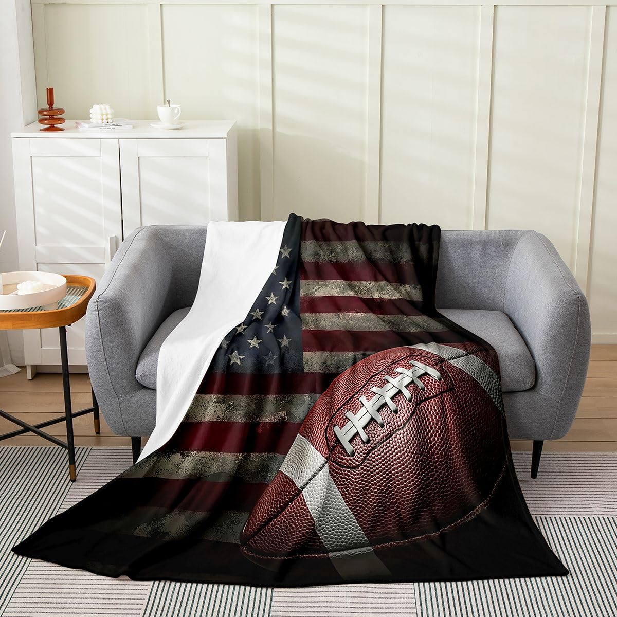 Erosebridal American Flag Blanket, Boys Football Throw Blanket 40x50 Soccer Sports Games Fleece Blanket United States Federations Stars Stripes Bed Blanket for Kids Teens Adult Bedroom Decor