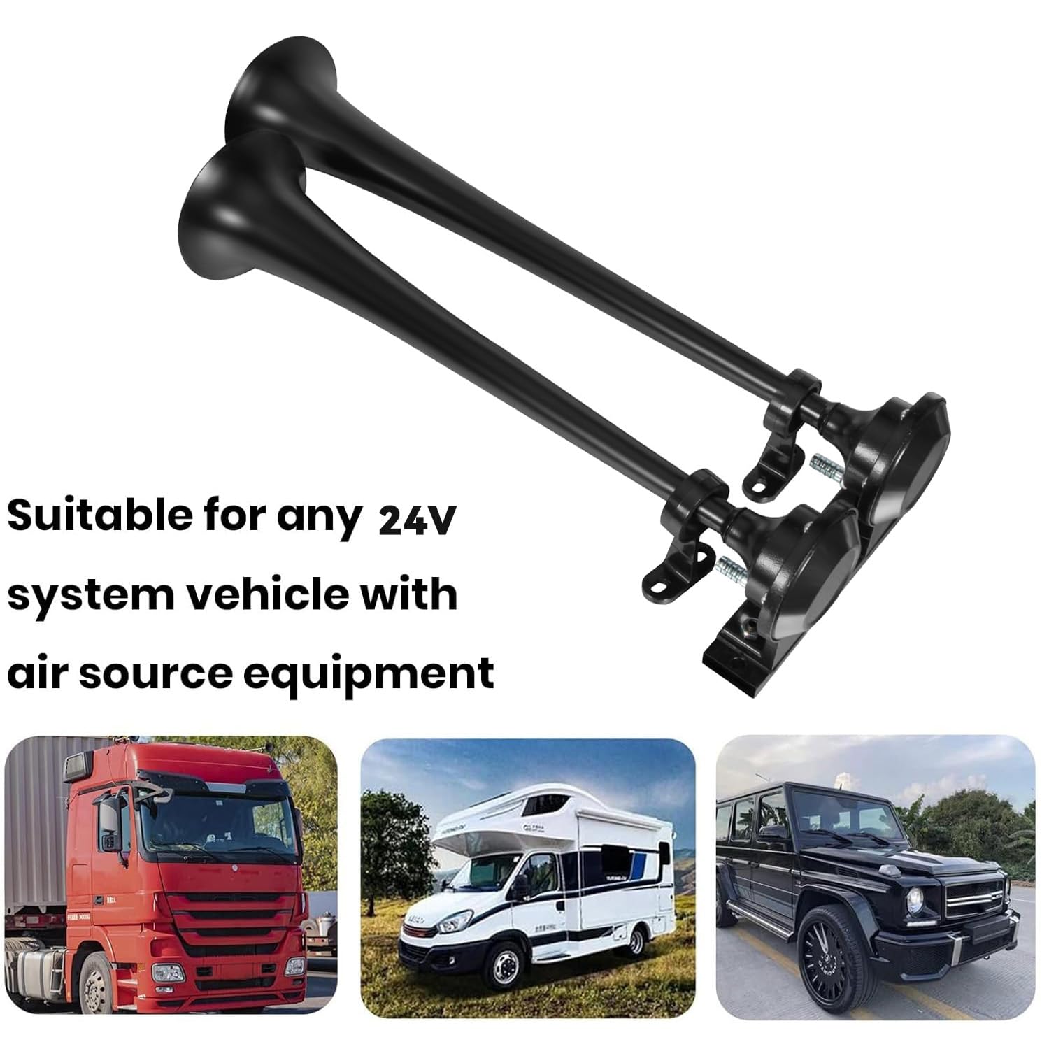 24V Super Laut Autohupe mit Kompressor,Doppelrohr Lufthorn Train,Air Horn Kit,LKW Hupe Luft Horn für 24V Auto LKW PKW Boot