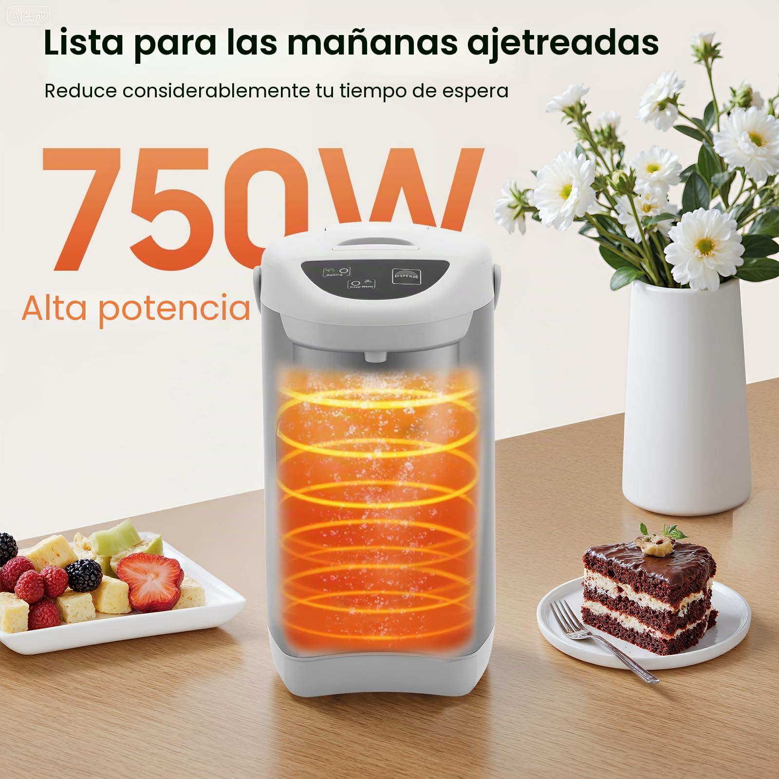 Dispensador de agua caliente Thermopot 4 litros tanque de agua de acero inoxidable hervidor de agua con función de conservación del calor, dispensador termo (gris)