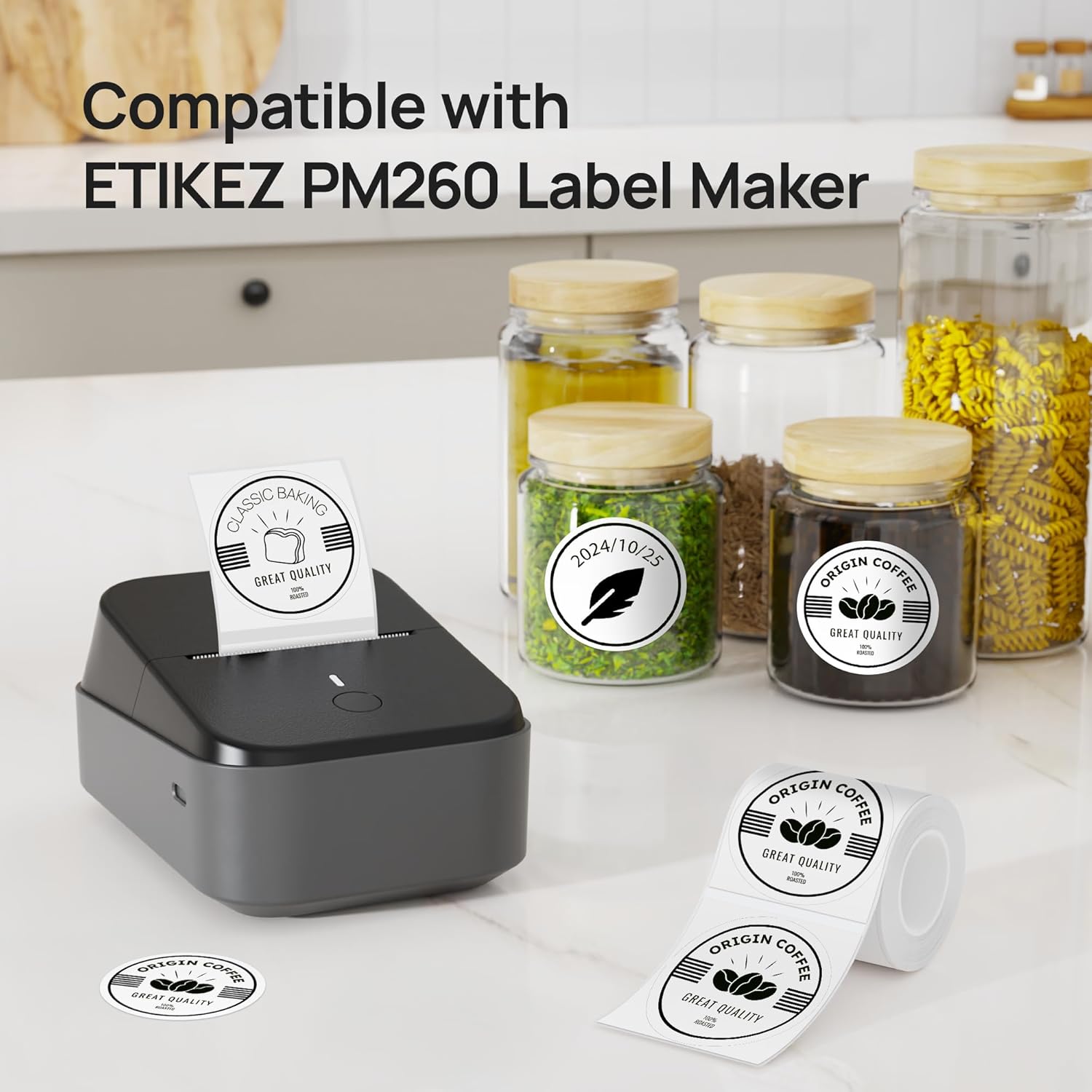 Thermal Label for PM260 Printer, 2'' (50x50mm) Thermal Tape, Waterproof, Multi-Purpose Label, 1 Roll of 150 Self-Adhesive Thermal Paper (White) - Image 3