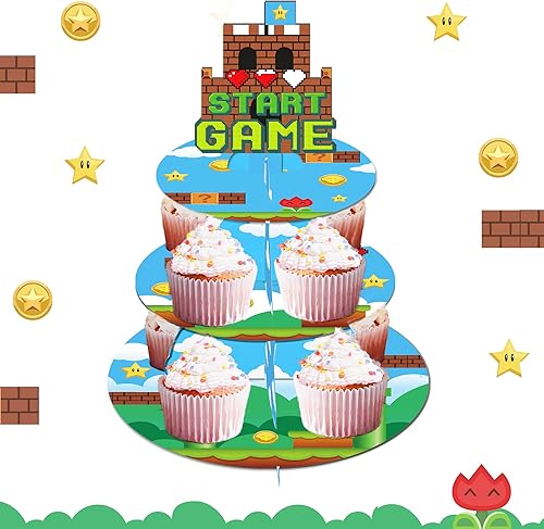 Miniatura 6 de Gran soporte para cupcakes de Mario de 3 niveles, bandeja de cartón de 12 pulgadas para cupcakes, bandeja para bodas, cumpleaños, baby shower,