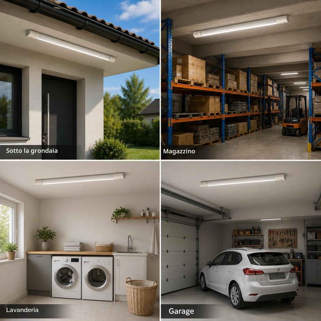 Neon LED 120 cm, tubo LED 36 W 3950 lm, lampada da soffitto con sensore di movimento, IP65 impermeabile per officina, seminterrato, ufficio, fienile, negozio