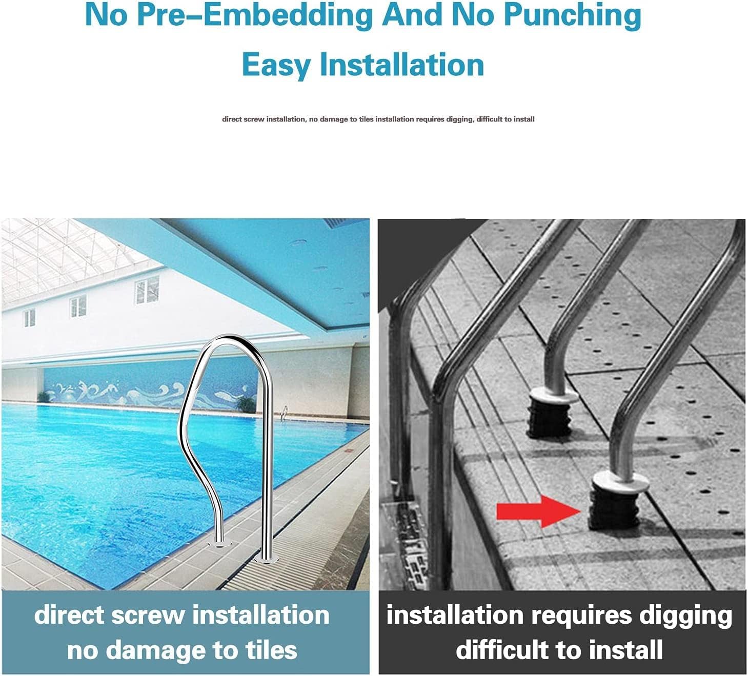 Pool Handrails 304 Stainless Steel Swimming Pool Handrails, Safety Grips for Water Parks, Spa, Easy Mount, Thickness 1mm, 1.2mm, 1.5mm (Thick 1.2mm)