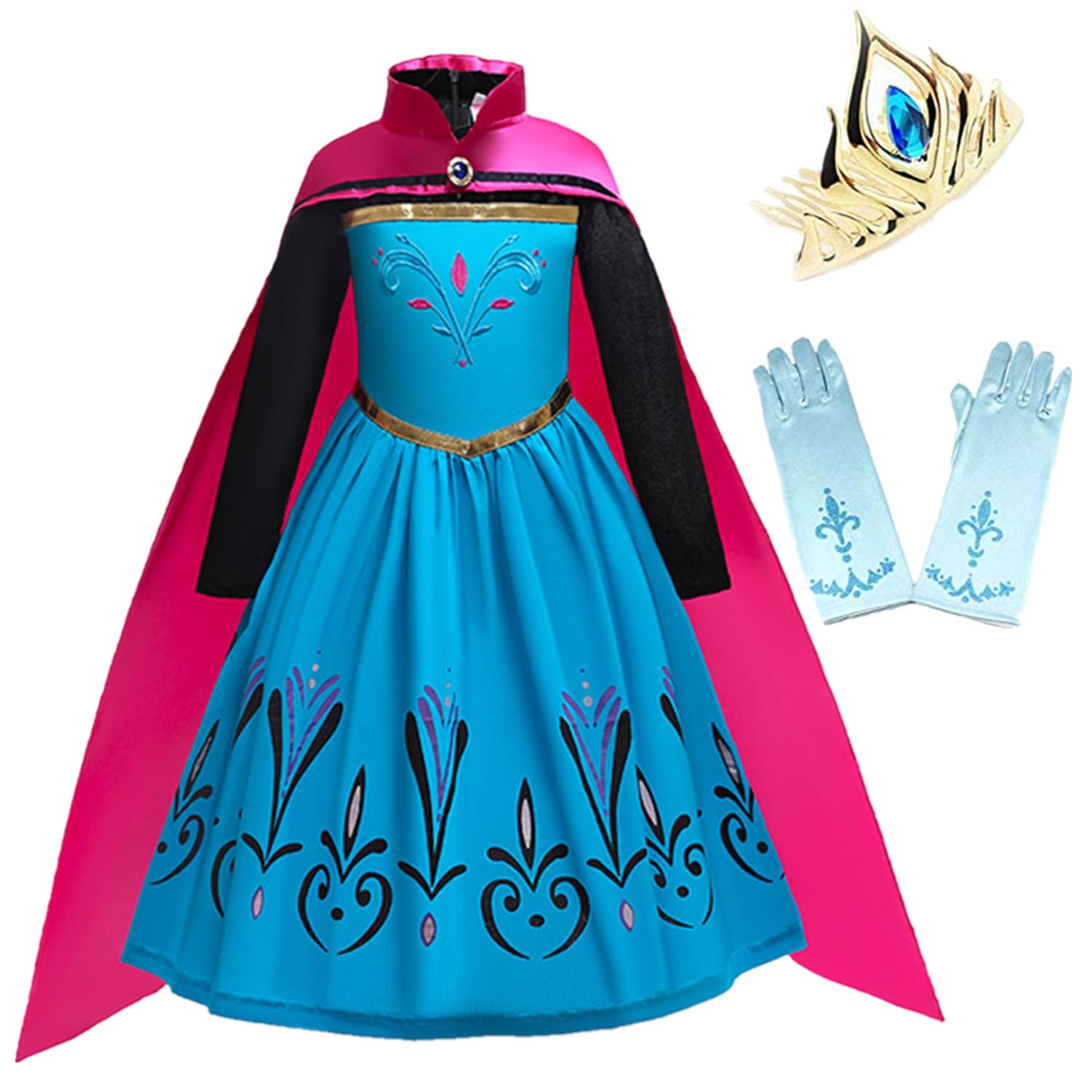 Lalulalu Coronation Costume Long Cape for Girls with Accessories Tiara crown and Gloves
