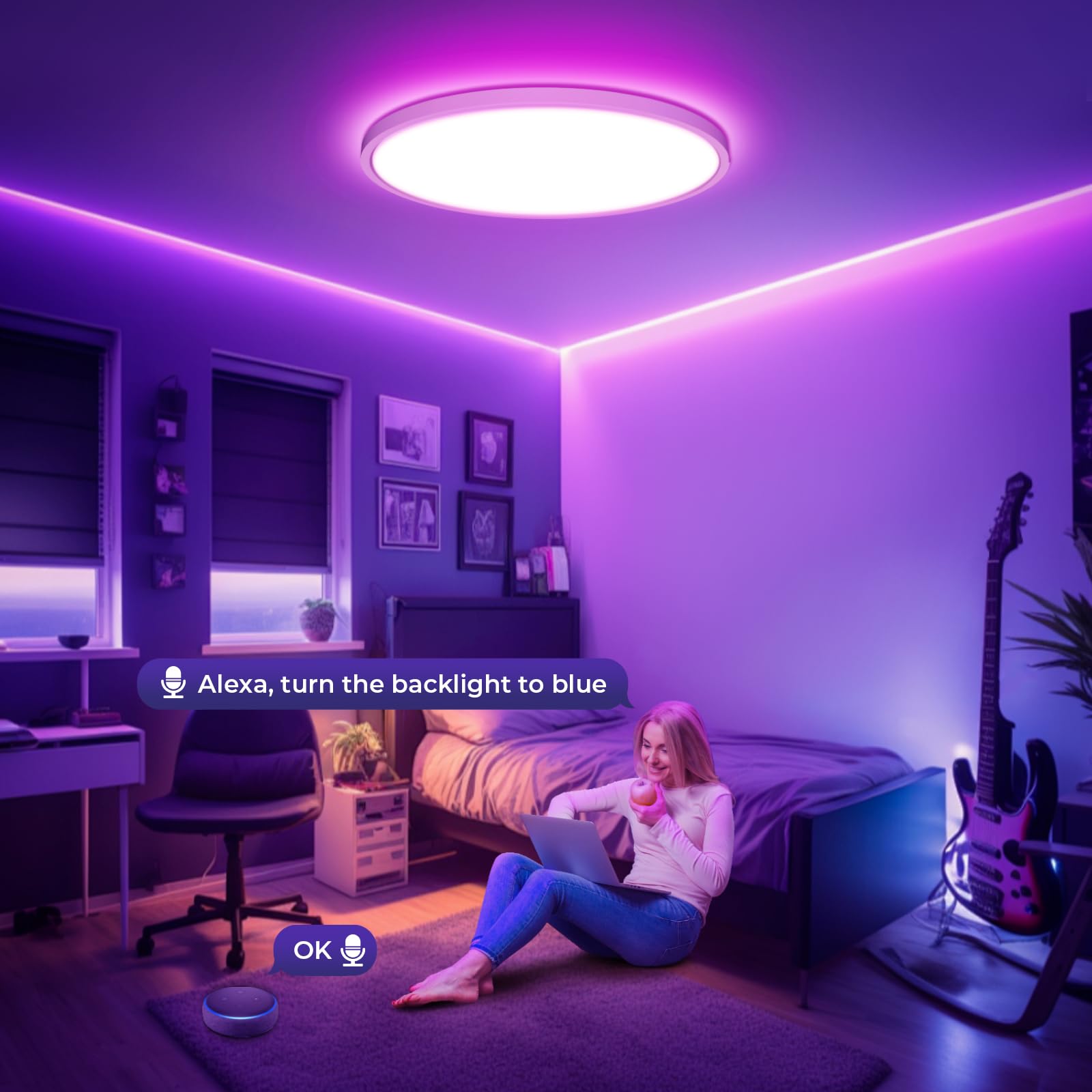 EASY EAGLE Plafon LED Techo RGB Compatible con Alexa con Google Home, 40CM | 48W 3000K-6500K Regulable Lampara Techo para Dormitorio Salón Cocina Baño Habitacion, Blanco
