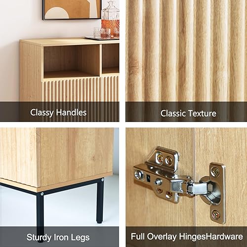 Miniatura 3 de Juego de 2 armarios de almacenamiento estriados Oxford, aparador de buffet con puertas, consola decorativa para sala de estar, comedor, entrada,