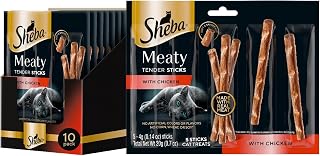 Sheba Meaty Tender Sticks Chicken Cat Treats - Real Meat, Soft Texture, Omega-6 & Amino Acids, 50 Individually Wrapped Sticks