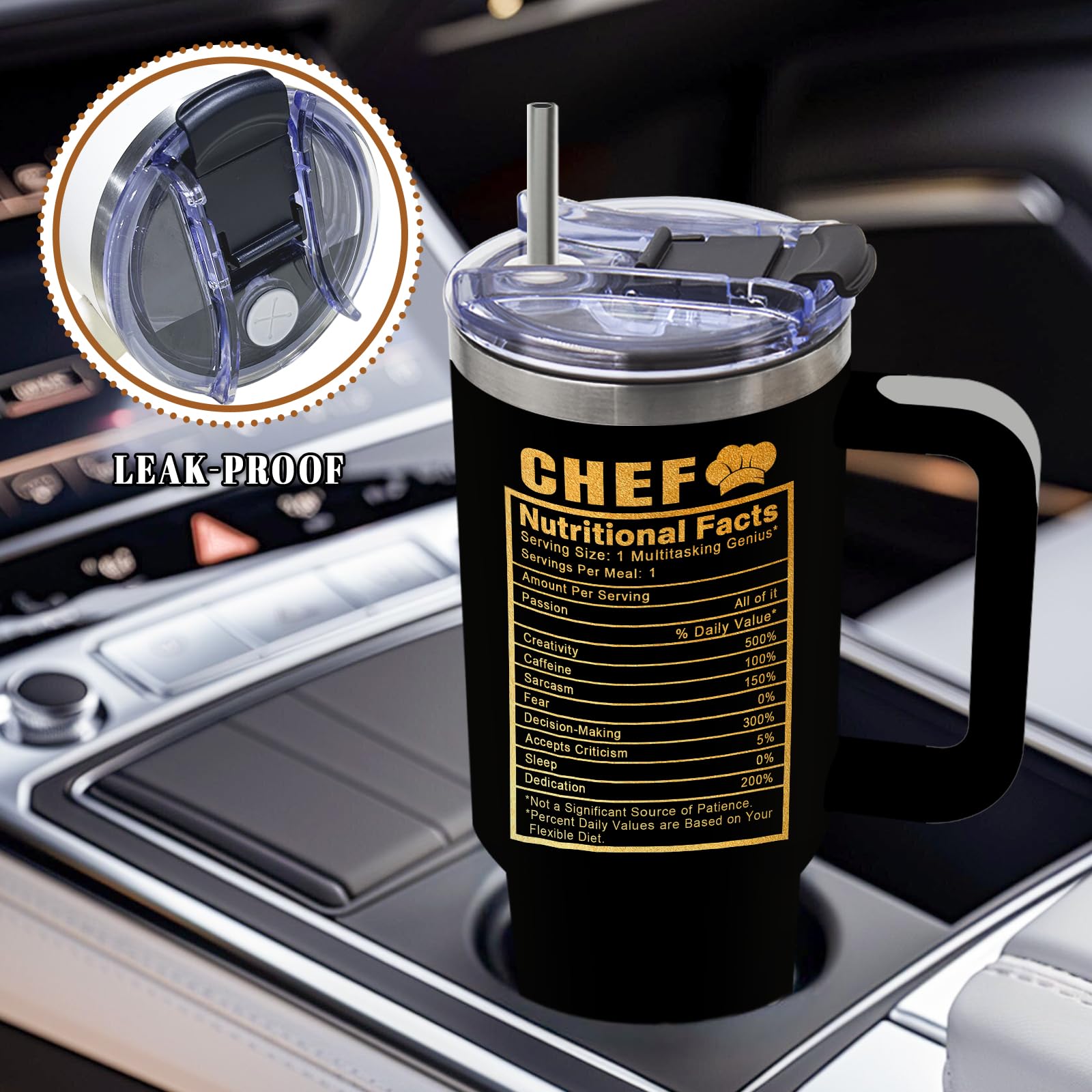 DUUV Chef Theme Insulated Tumbler 40oz, Chef Cup Gifts for Man Women, Chefs Tumbler for Cooking Lovers Home Cooks, Cooking Gifts for Chefs Leakproof, Birthday Ideal Gift for Culinary Students, 1 Pack