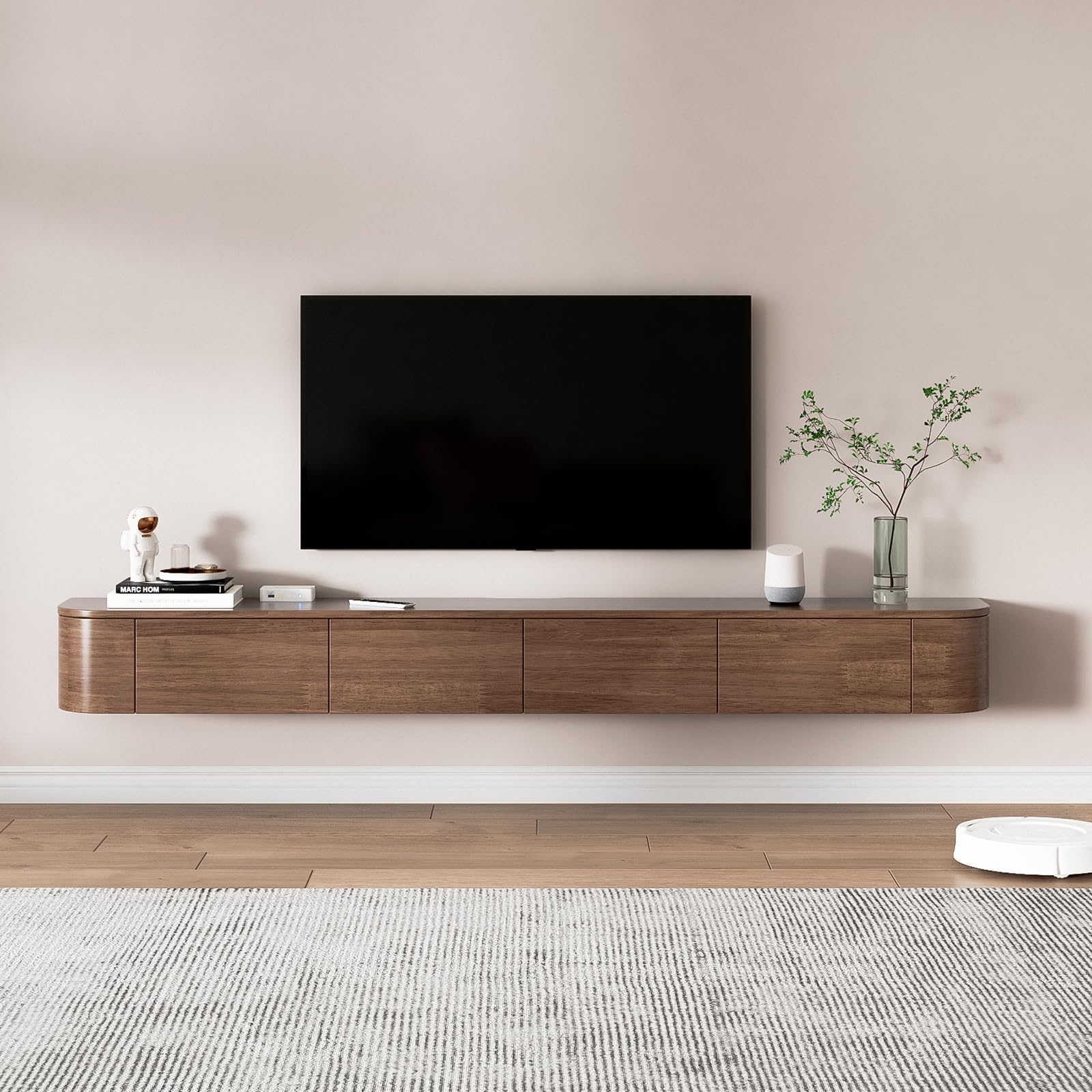 FGNIXLN Floating TV Stand,Wall Mounted TV Shelf,Modern Entertainment Center Media Console with Storage for Bedroom,Living Room (Walnut, 63IN)