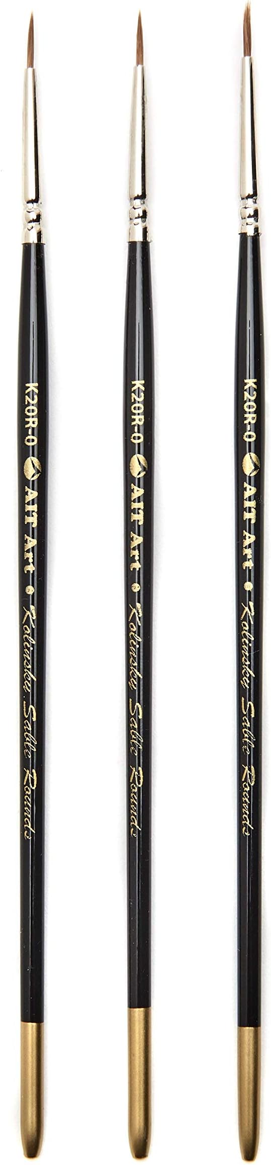 AIT Art Premium Round Detail Kolinsky Paint Brushes, Size 0, Pack of 3, Pure Russian Red Sable, Handmade in USA for Crafting Exquisite Details Using Oil, Acrylic, or Watercolors