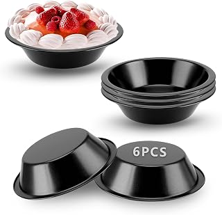 Mini Pie Pans, 4" Carbon Steel Tart Pans, Reusable Pie Tins for Quiche Cake Pizza Dessert - 6 Packs, Black