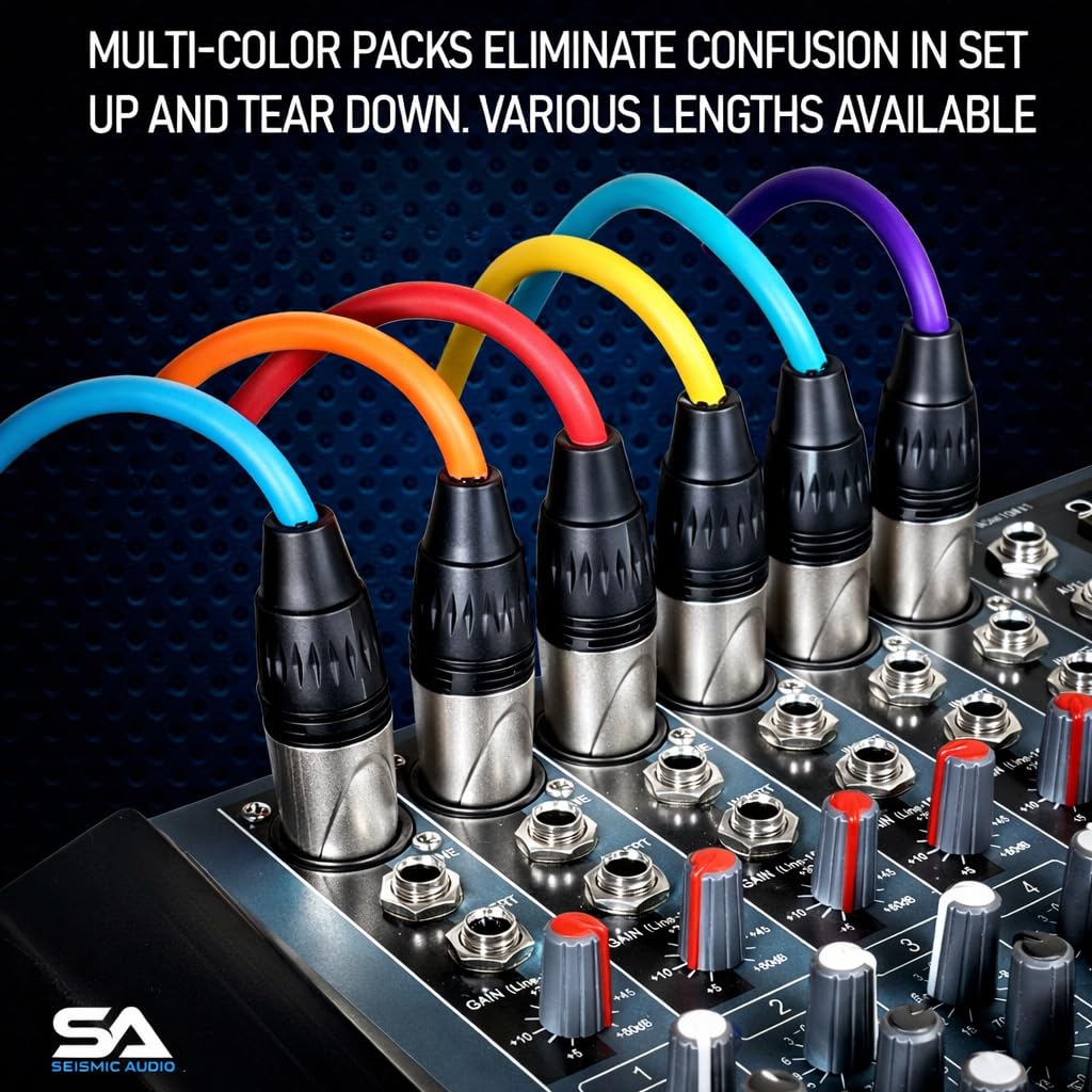 Seismic Audio - SAXLX-3-6 Pack of 3 ft XLR Patch Cables Color-Coded Balanced Microphone & Audio Cables for Studio, Stage, Rack Gear, Live Sound, and DMX Lighting