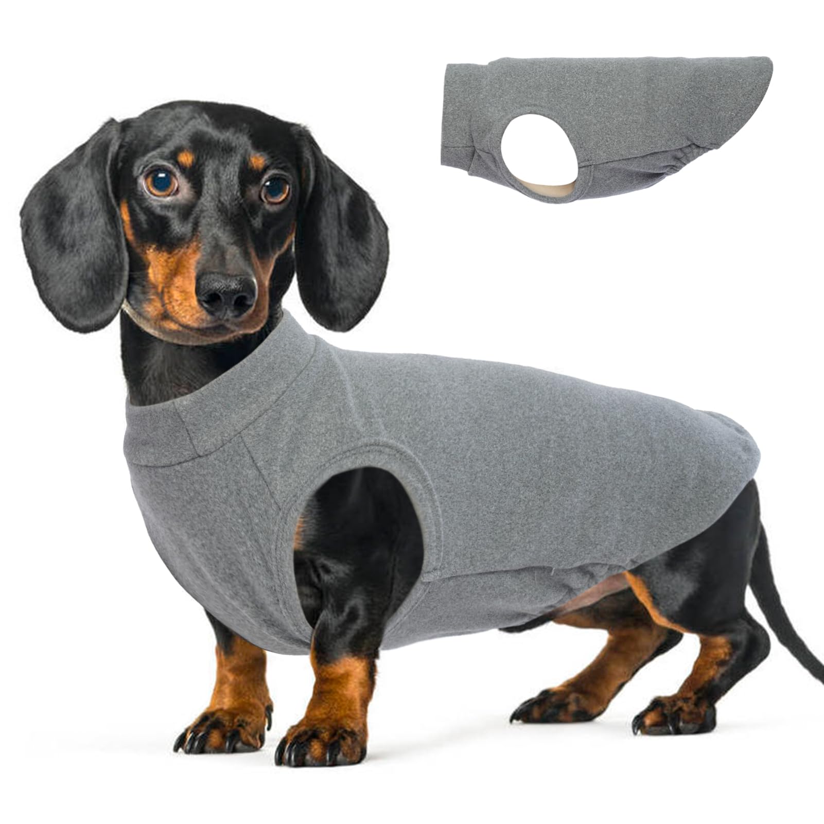 Stretch Fleece Dachshund Sweater for Chilly Days, Grey, L
