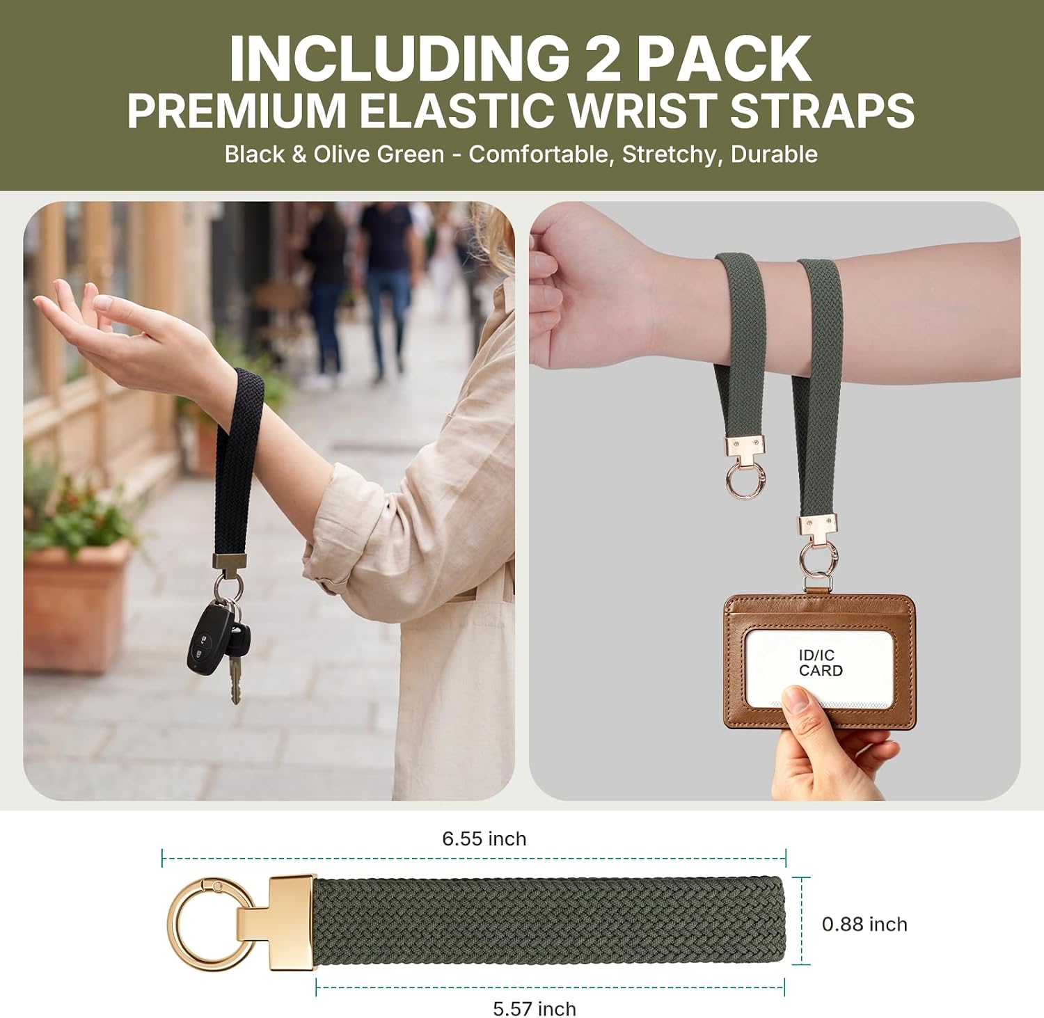 40pc Key Fob Hardware Set,1 Inch Keychain Hardware with Pliers for Wristlet, Lanyard & Key Chain Making Supplies with 2 PCS Stretchy Wristlet Keychain(Black& Dark Green) and Travel Hard Storage Case