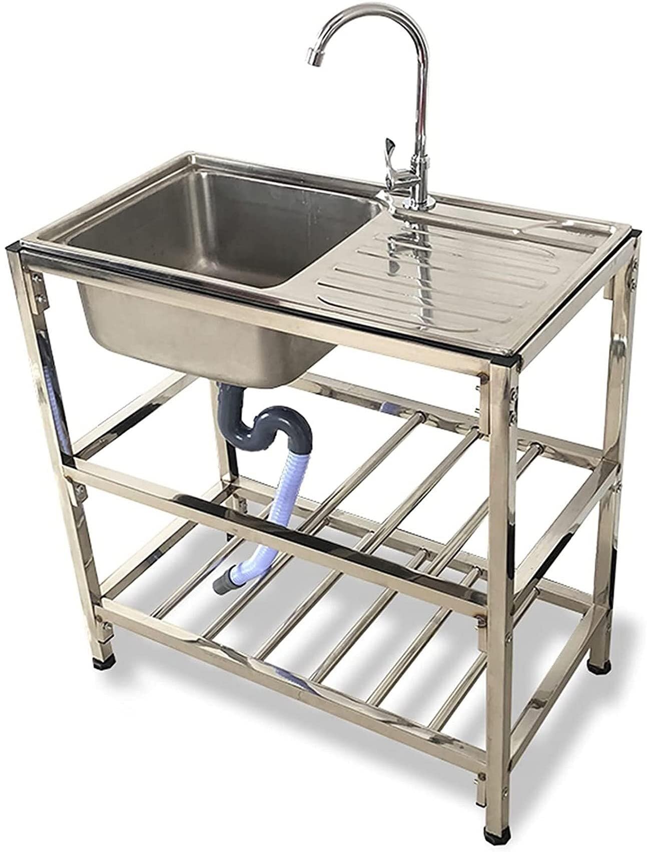 SDdPulse Single Bowl Commercial Stainless Steel Kitchen Sink - Ideal for Restaurants, Laundry Rooms and Outdoor Use, Double Layer with Tap