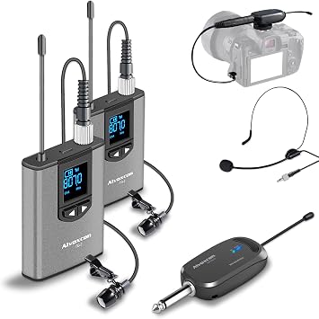 Alvoxcon TG220 Wireless Microphone, for 2 People, Headset/Pin Microphone, Clip Type, Automatic Pairing, Up to 144.1 ft 40 m, Video Recording, Speaker, Compatible with Cameras, Smartphones, Japanese