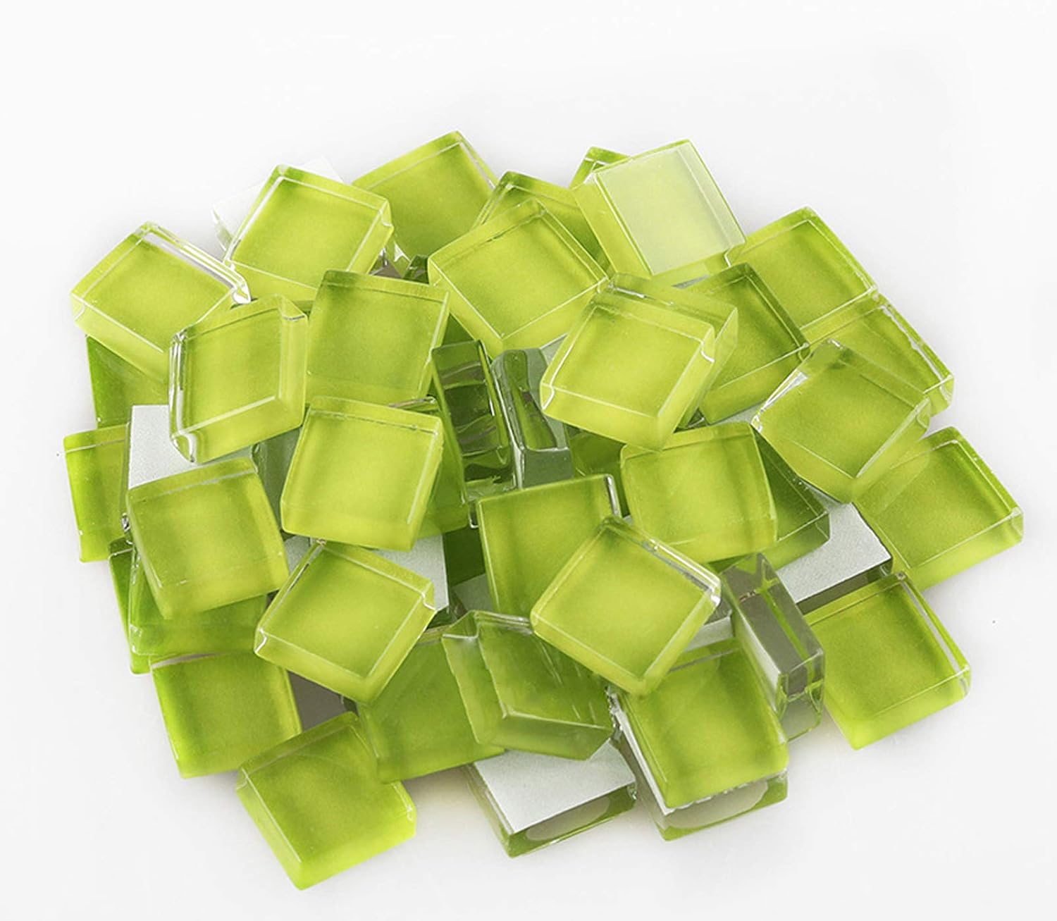 Crystal Glass Mosaic Glass Mosaic Tiles, Arts and Crafts Supplies (Square, 0.4x0.4 inch, 200 Pieces) - Yellowish Green
