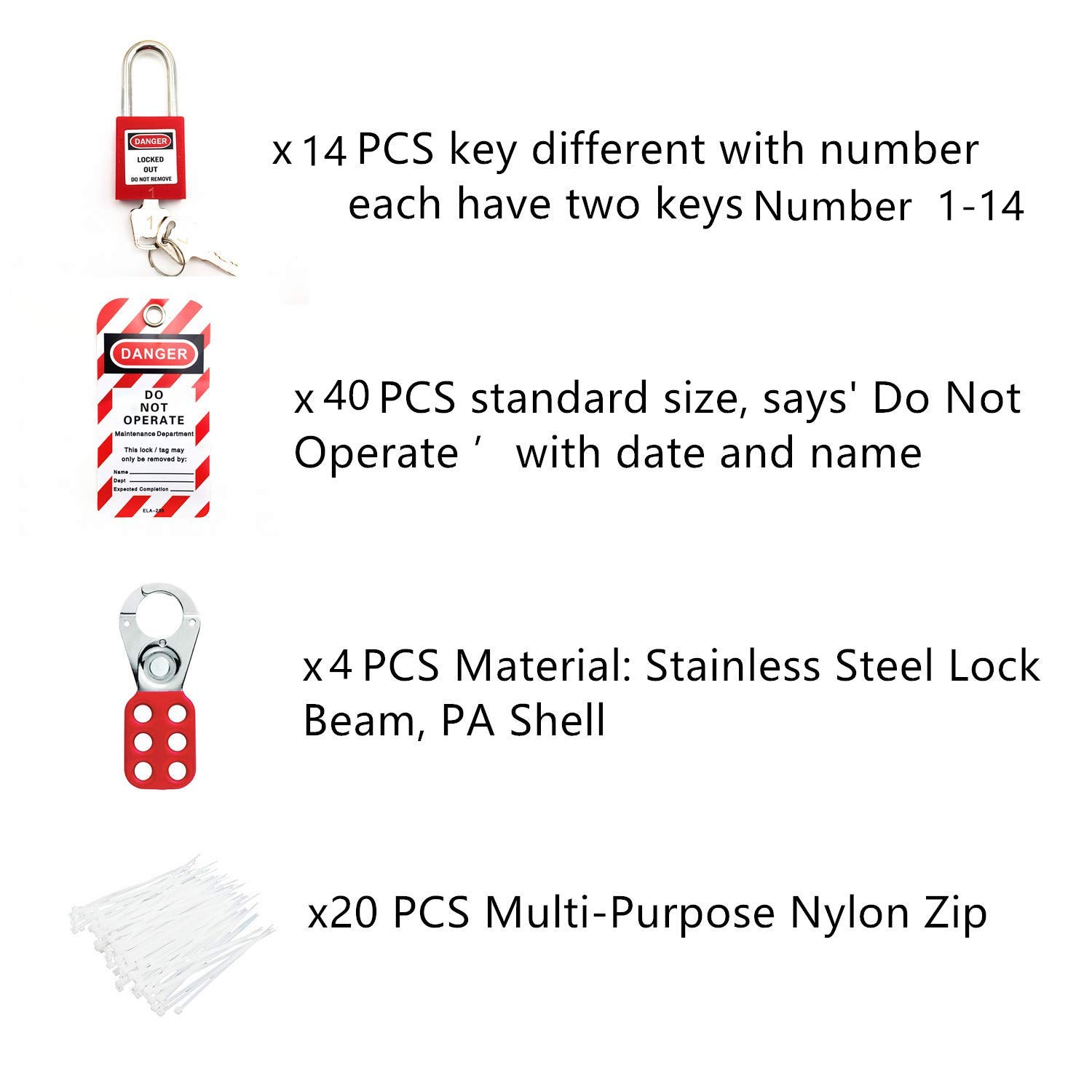 Lockout Tagout Station, Includes 14 Key Different Padlocks with Numbers