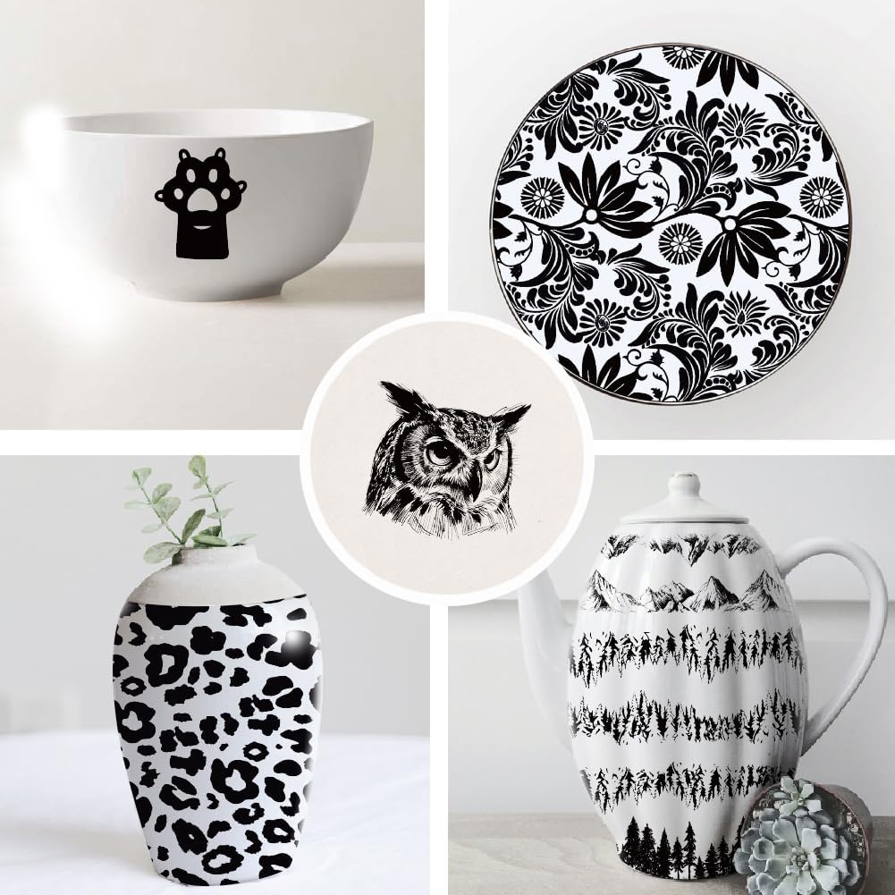 SUPERDANT 6 Style Animals Leopard Print Underglaze Paper Transfer Cats Flowers Transfer Paper for Clay Ceramic Porcelain Under Glaze Transfers for Pottery Enamel Decals Black Underglaze Papers Gifts