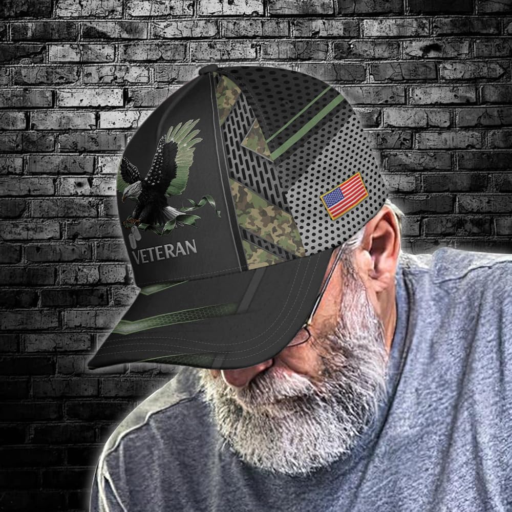 Camo Eagle Veteran Cap, Military Hat for Men, Veteran Day Gifts for Dad Grandpa, Adjustable Strap Back - Image 5