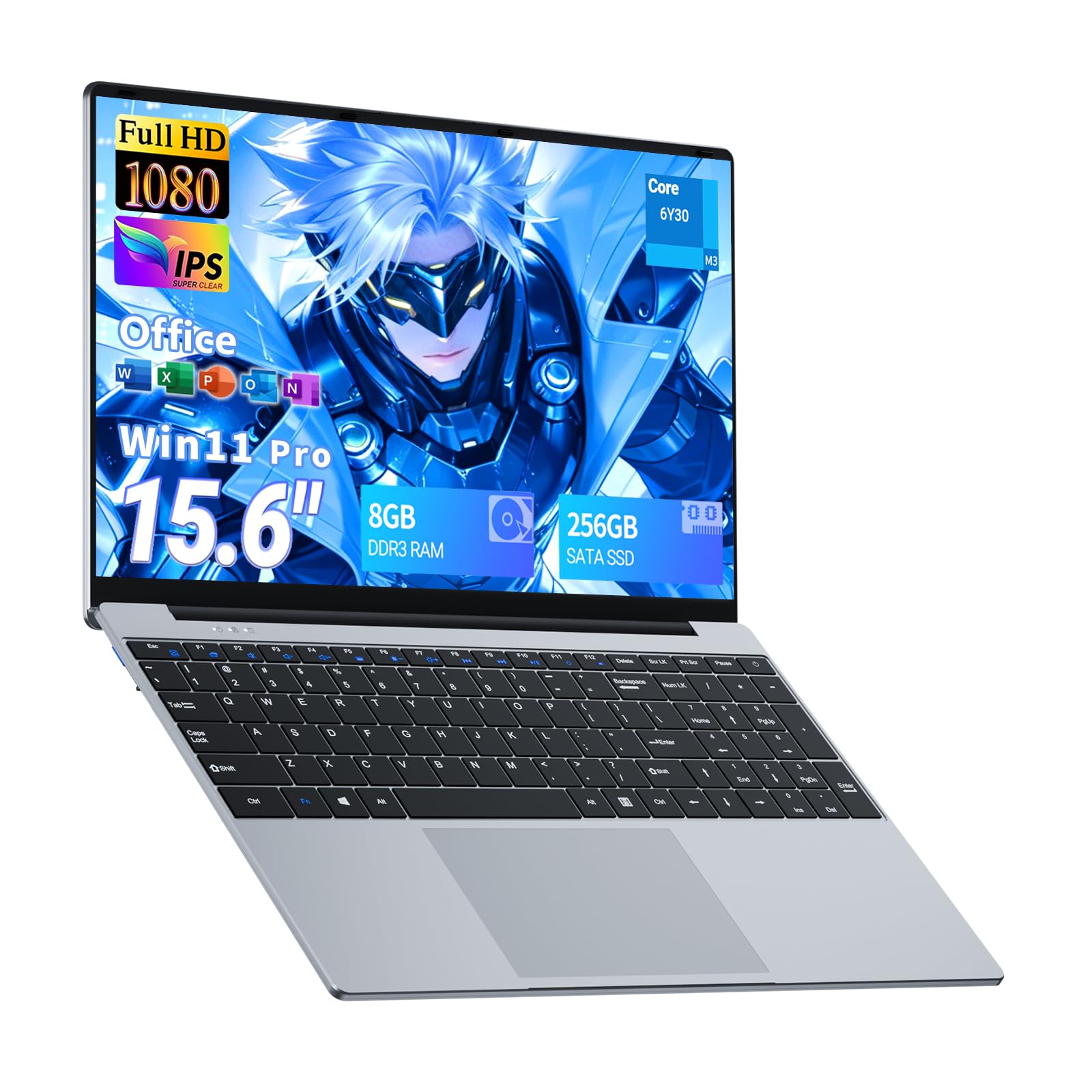 Ordenador Portátil 15.6 Pulgadas Core M3 6Y30, PC Portátil Win 11 y Office 365 8GB RAM 256GB SSD, Laptop Teclado Numérico, Computadora Portatil Delgada Pantalla FHD Mini-HDMI USB3.0 WiFi5 BT4.2