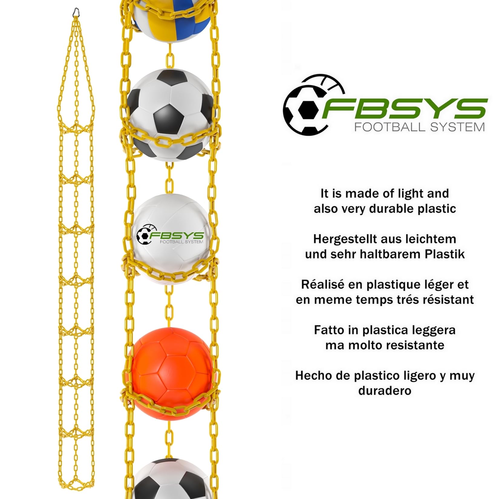 Ballhalter - 8 Bälle Aufhänger (Basketball, Fußball, Volleyball) - Organizer - Ballnetz - GELB