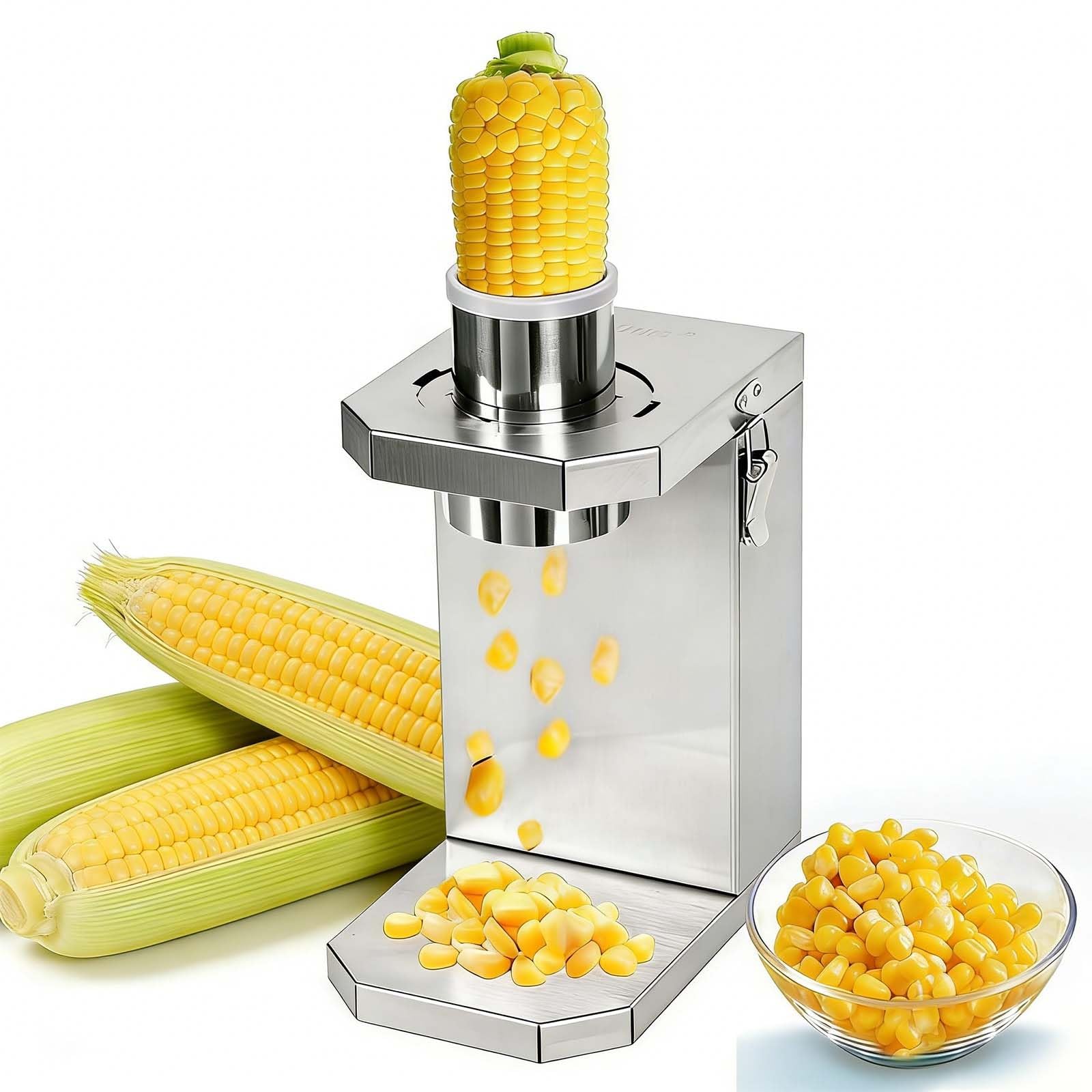 Stainless Steel Electric Corn Cutter, 40W Multi-Purpose Thresher with Removable Blades, 6.5cm Chute for Fast Kernel Removal, Perfect for Making Canned Corn & Various Corn Dishes