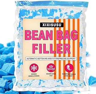 Bean Bag Filler Refill - 1LB Premium White Shredded Memory Foam Stuffing | Compatible with Bean Bag Chairs | Soft, Supportive & Odor-Free Filling for Dolls, Pet Beds and Pillows (Blue & White)