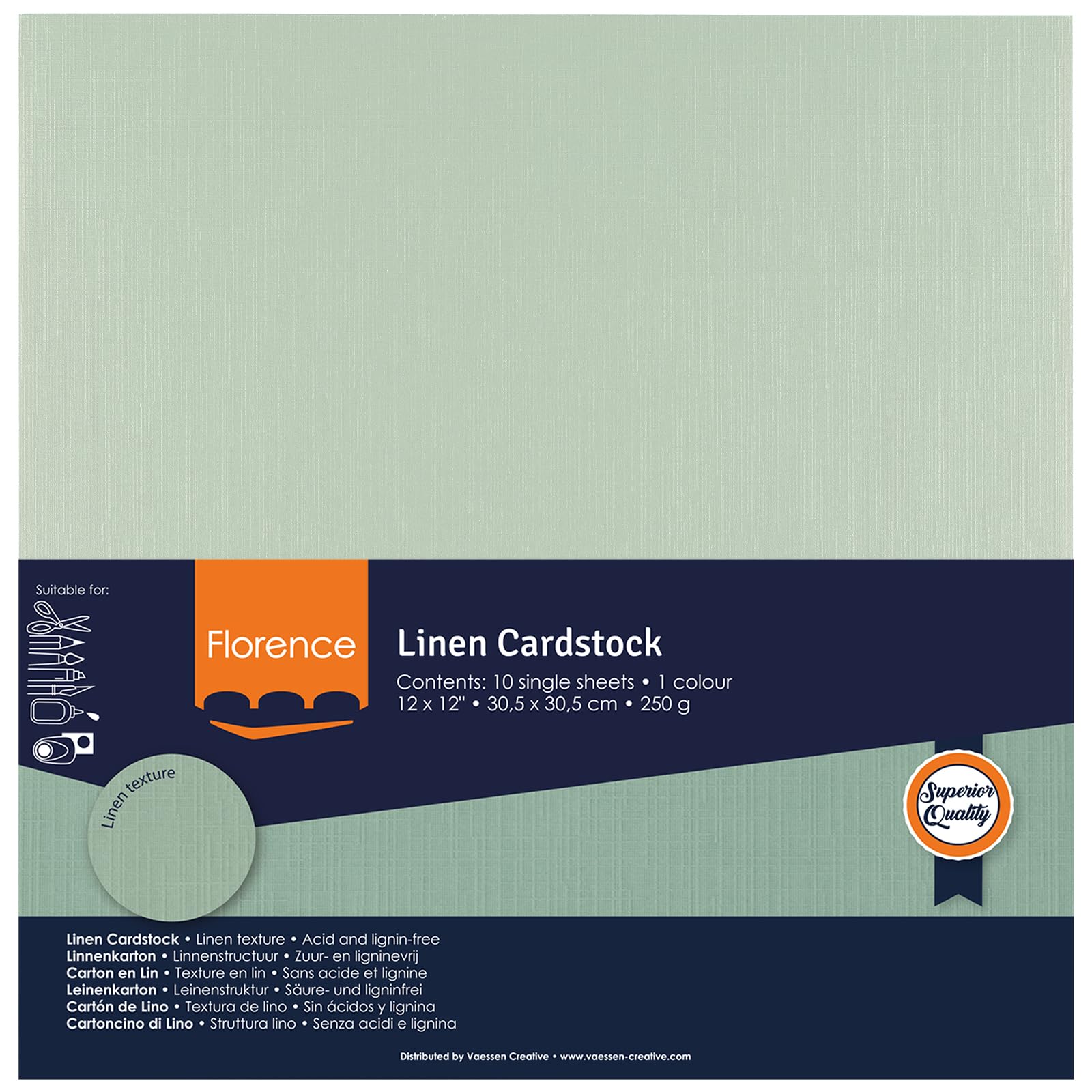 Florence Cardstock Linnenkarton 30,5 x 30,5 cm - 10 st. Knutselpapier met Linnenstructuur Aqua (Blauw) 250 g - Knutselpapier voor Kaarten Maken, Scrapbooking en Journaling - Scheurvast