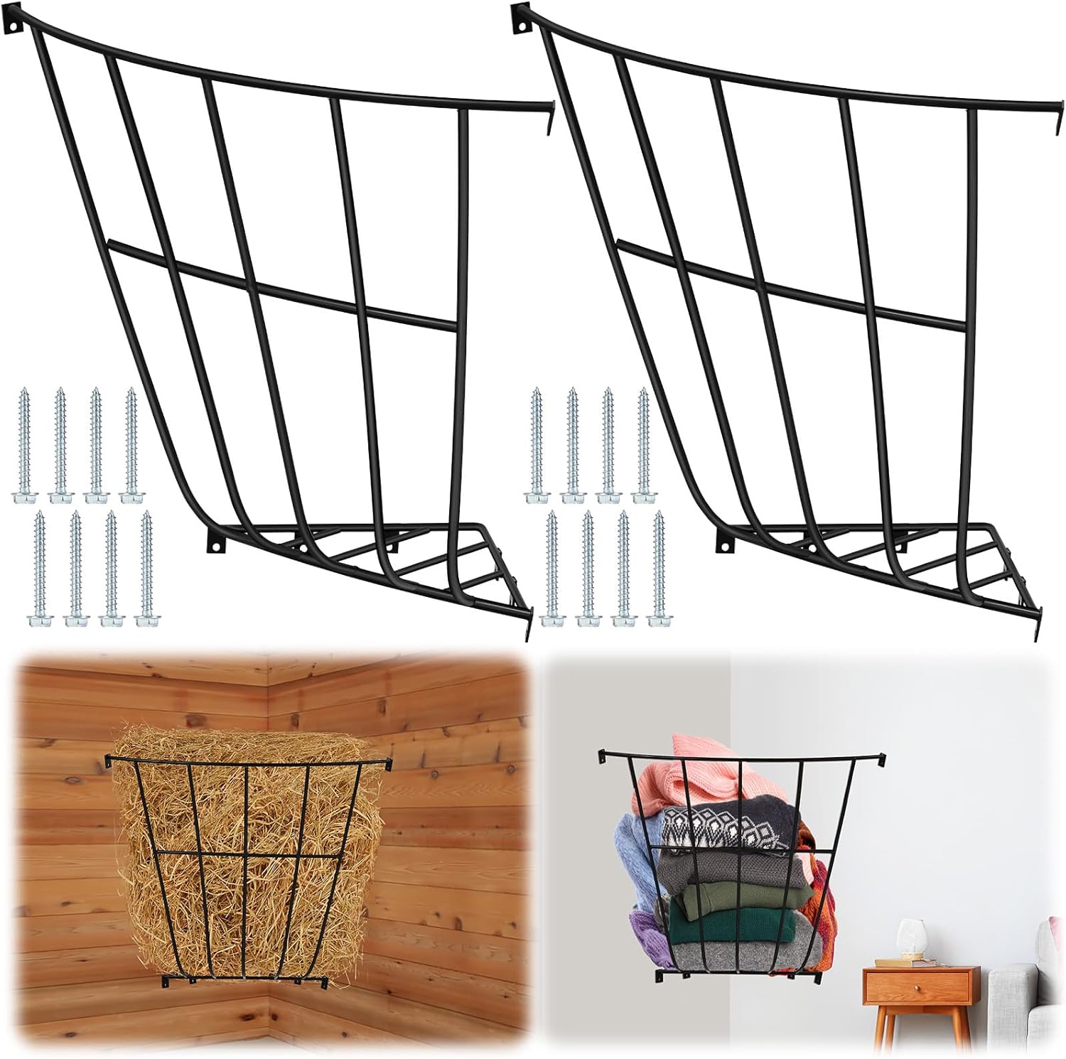 Zonon 2 Pcs Corner Hay Rack Slow 25.1 x 27.9 x 7.87 Feeding Horse Hay Feeder Metal Hay Basket for Blankets Space Between Bars Wall Mounted Hay Rack Holder for Livestock Goat Indoor Outdoor Uses