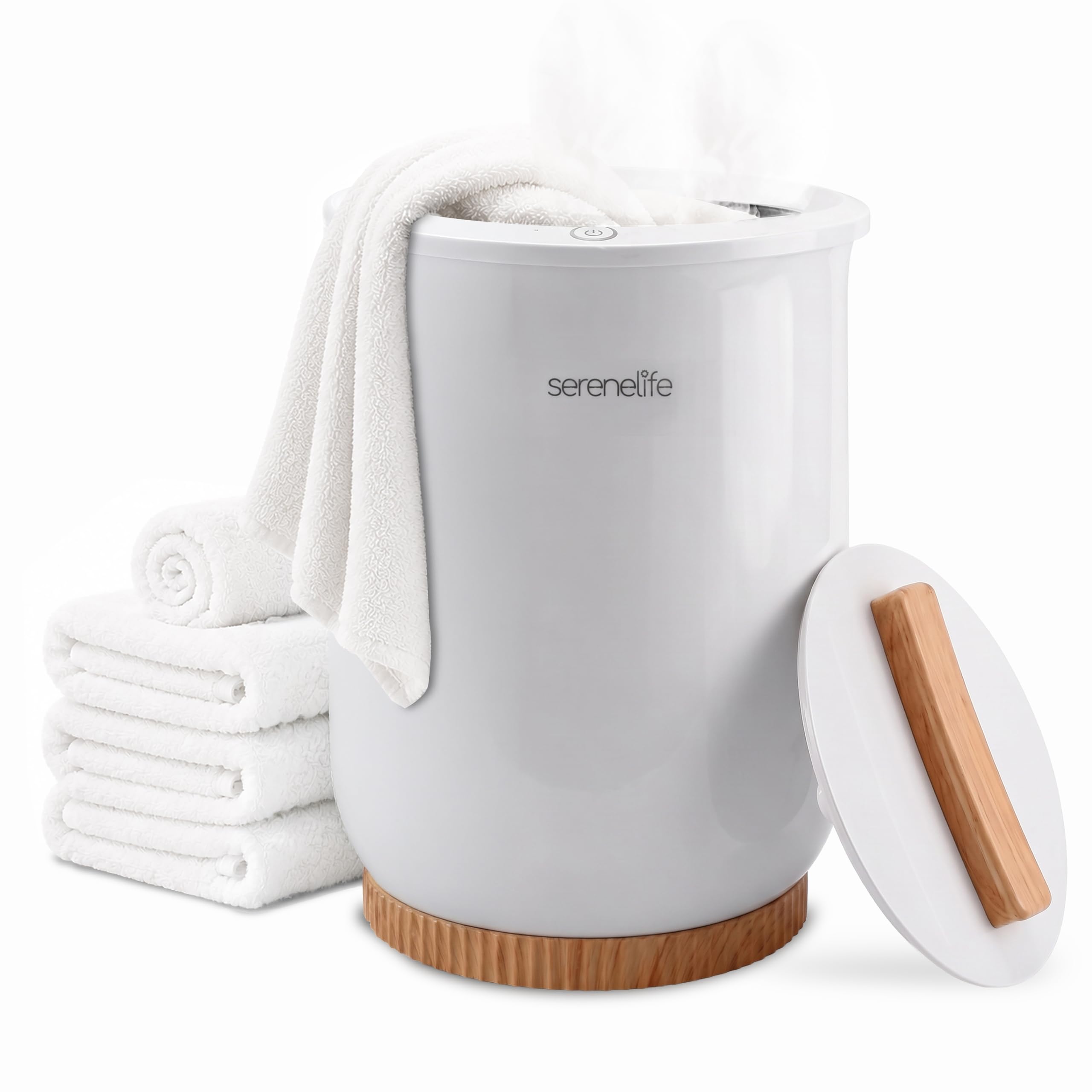 SereneLife Handtuchwärmer Elektrisch 20L Weiß – Towel Warmer für Badetücher, Bademäntel und Decken mit Aromafunktion, Auto-Off und schnellem Aufheizen