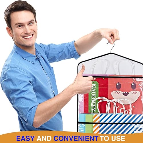 Miniatura 27 de ProPik Organizador de almacenamiento de bolsas de regalo de doble cara con múltiples bolsillos delanteros y traseros, organiza tu papel de regalo