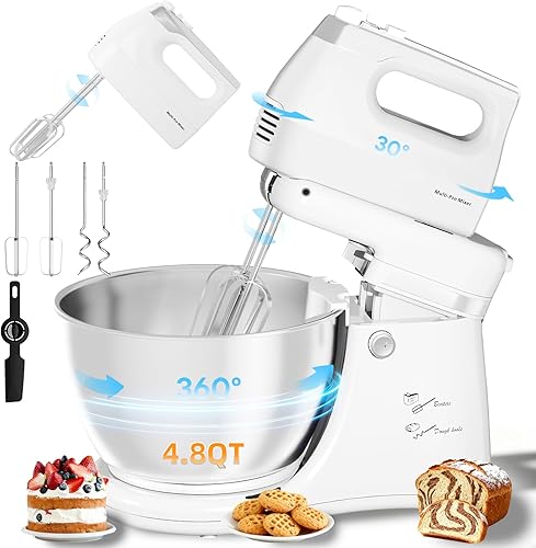 Miniatura 1 de Batidora eléctrica automática de cocina de 4.8 cuartos de galón de capacidad, tazón inteligente giratorio y batidor de pie y mano, mezclador