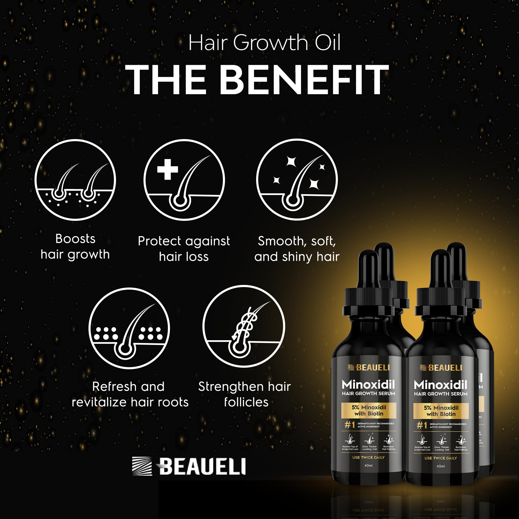5% Minoxidil Hair Growth Serum for Men & Women, Beard Growth Oil 2oz 4pcs