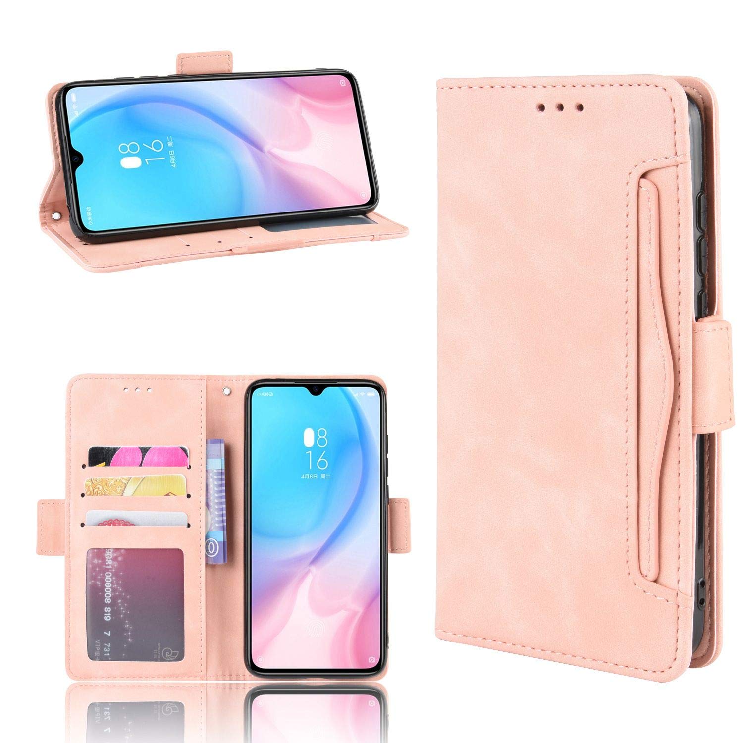 Custodia per Xiaomi Mi CC9 / Mi 9 Lite, retro custodia in Finto cuoio flip con supporto e slot per carte Rosso
