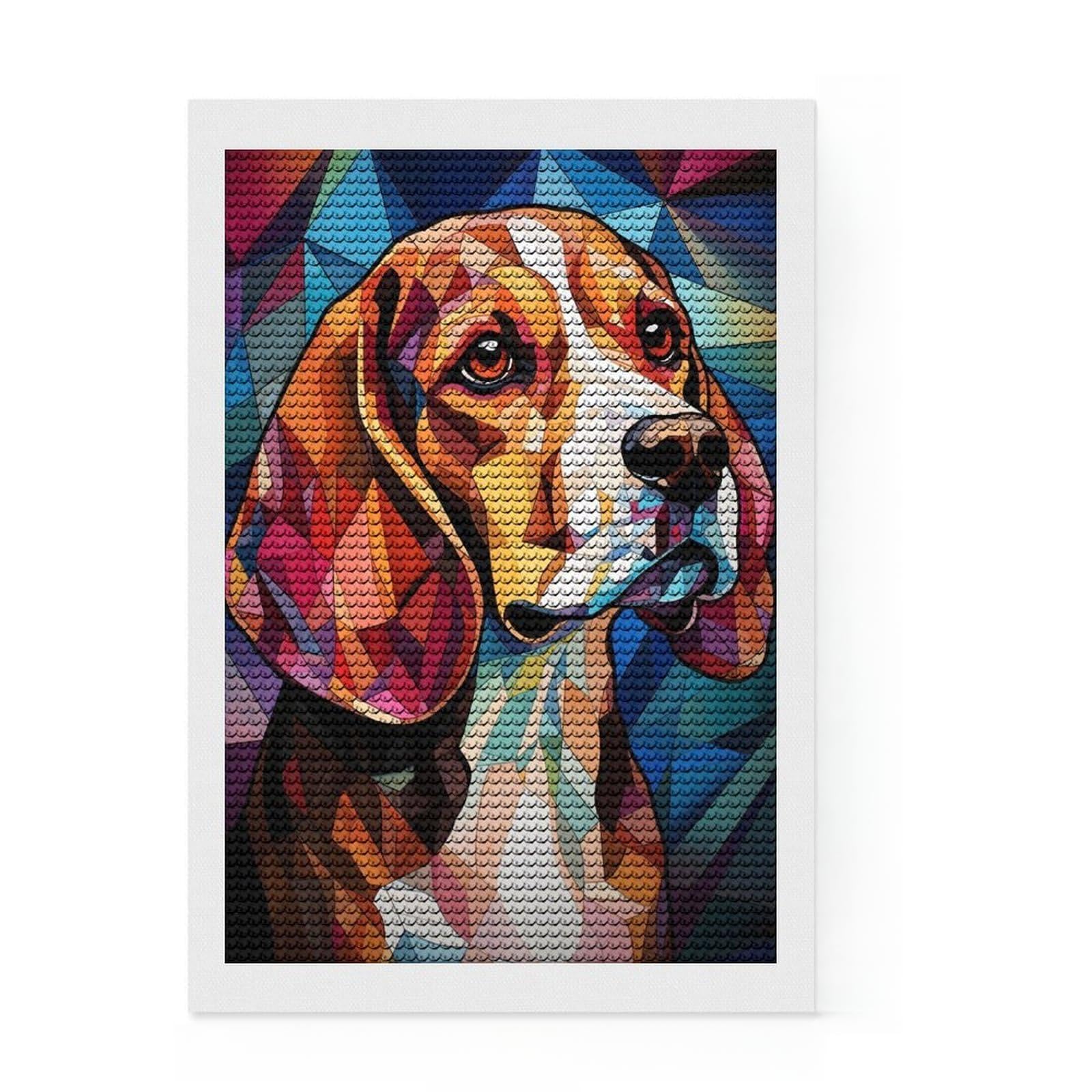 Junmoney Beagle Dogs Stained Glass Diamond Art Kit 8"x12", Home Decoration, Relaxing DIY, Modern Decor, Holiday Gift Idea, Creative Gift Idea