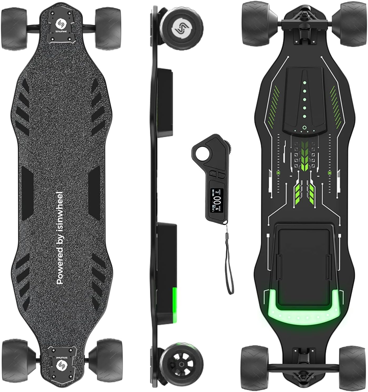 isinwheel V4/V6/V6pro/V8/V10 Electric Skateboard with Remote, 250W/450W/500W/1200W/3000W Brushless Motor, 9Mph/12Mph/30 Mph /32Mph Top Speed, Electric Longboard for Adults ＆Teens V8-1200W