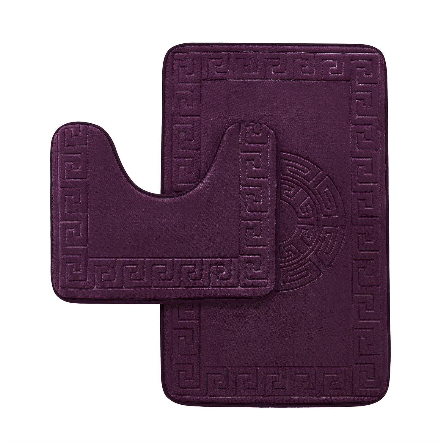 B&Q - Gc  Greek 2 Piece Bath Mat Purple Quick Dry Super Water Aborbent Non Slip Toilet Padestal Mat Set