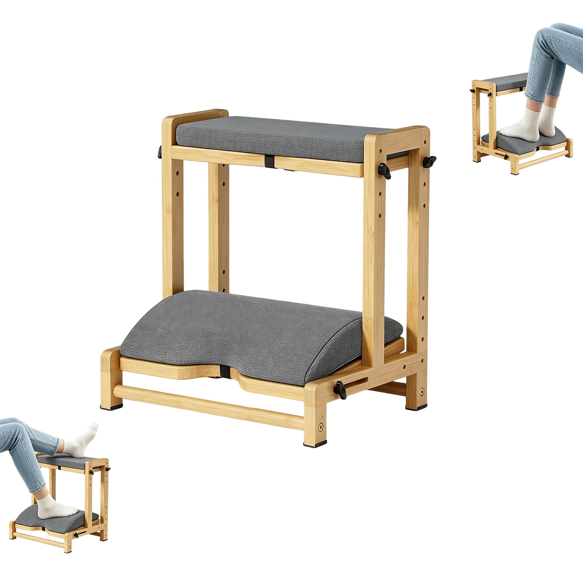 auvstar Fußstütze Schreibtisch,2-in-1 Fußbank Holz (Grau)