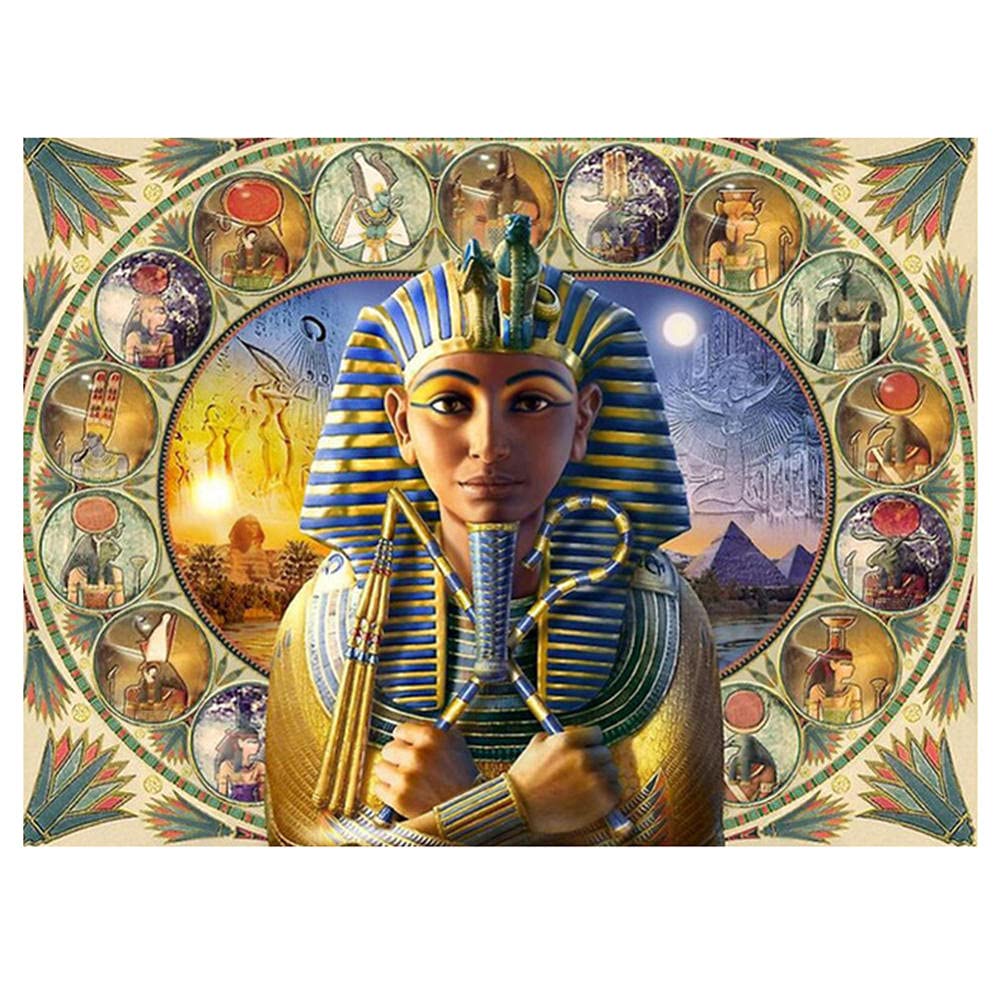 Fai da te Pittura diamante 5D Adulti/bambino,Faraone dell'antico Egitto Diamond Painting Kit Grandi Trapano Completo Strass Ricamo Punto Croce Artigianat Casa Decor Round drill 60x80cm/23.6x31.4in