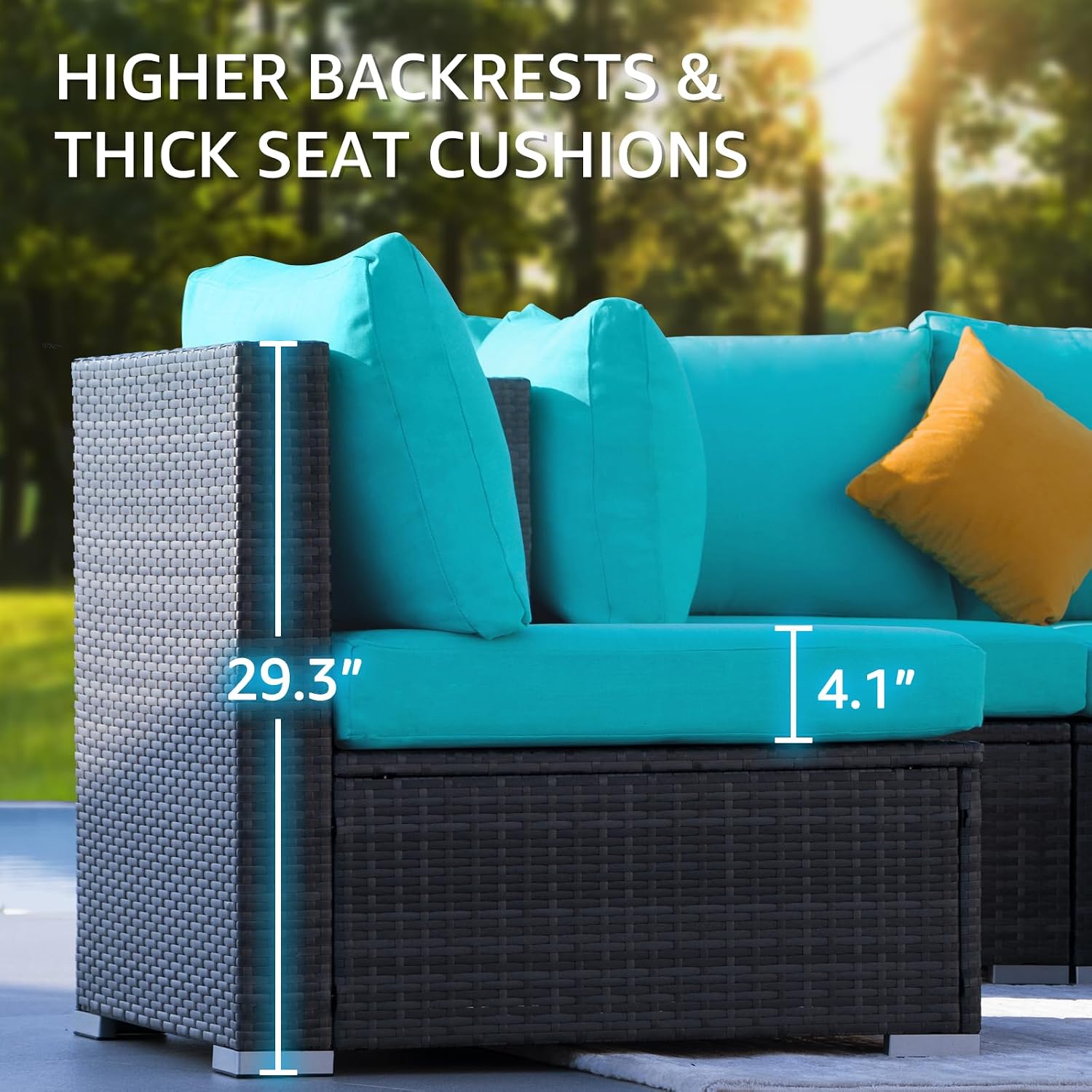 NICESOUL 11 Piece Outdoor Furniture Sets with Natural Gas/Propane Firepit, XXL 10-Seats Patio Sectional, 29.3'' High-Back Backyard Seating, All-Weather Wicker Couch Set for Outside, Deck, Grey & Teal