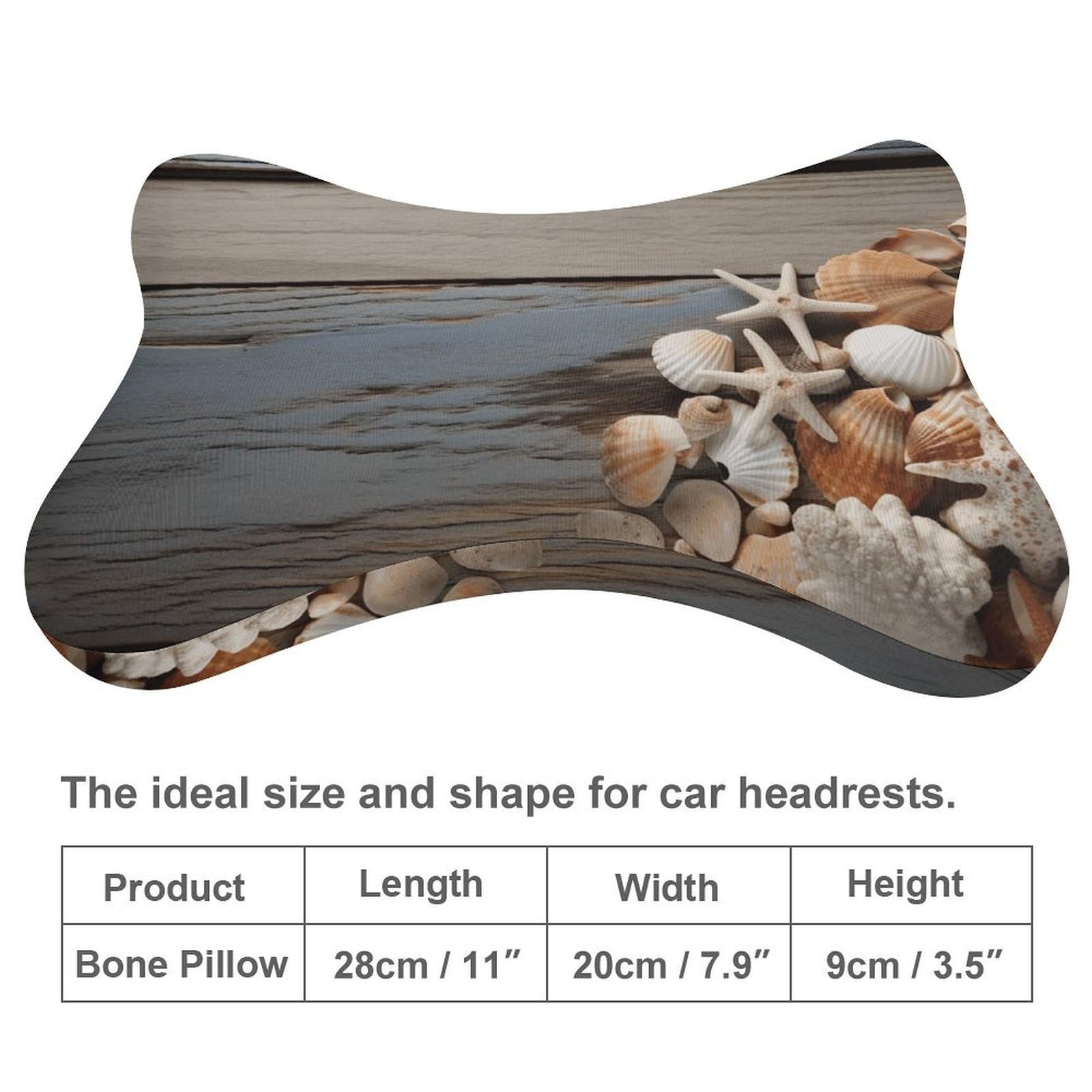 Conchas marinas sobre almohada de madera, núcleo de almohada de espuma viscoelástica, cojín, proporciona apoyo para el cuello, almohadas de coche para asientos de coche de viaje y oficinas en